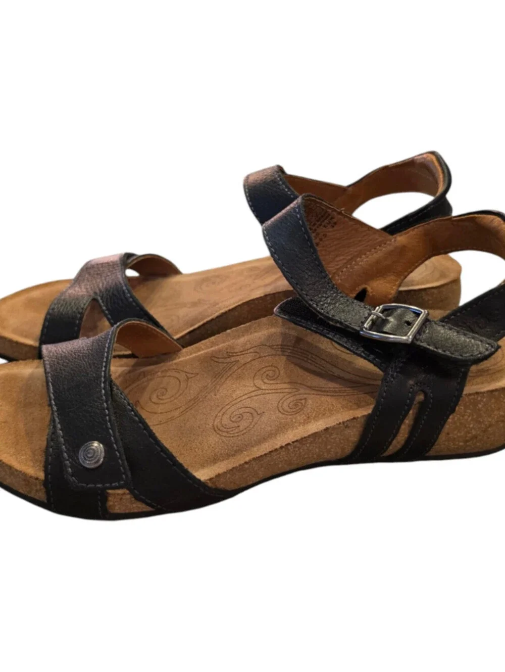 Taos Universal Sandal Women 8-8.5 Black Slingback Open-toe Cork Wedge Boho